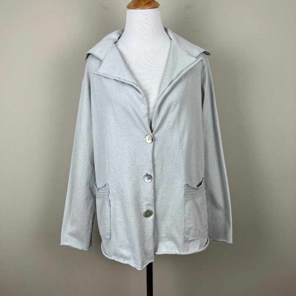 Fenini Cardigan Sweater Jacket Small Gray Button Up Cotton Relaxed Fit Lagenlook